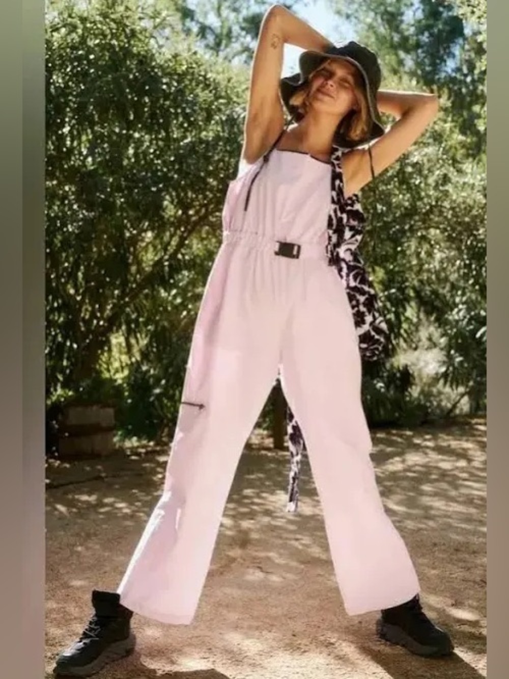 Free People Movement Star Player Pink Black Jumpsuit Onesie NWOT